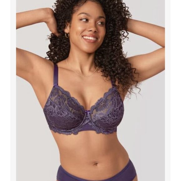 DELIMIRA Women's Full Coverage Non-Foam Floral Lace Plus Size Underwired Bra 34E - Picture 4 of 7